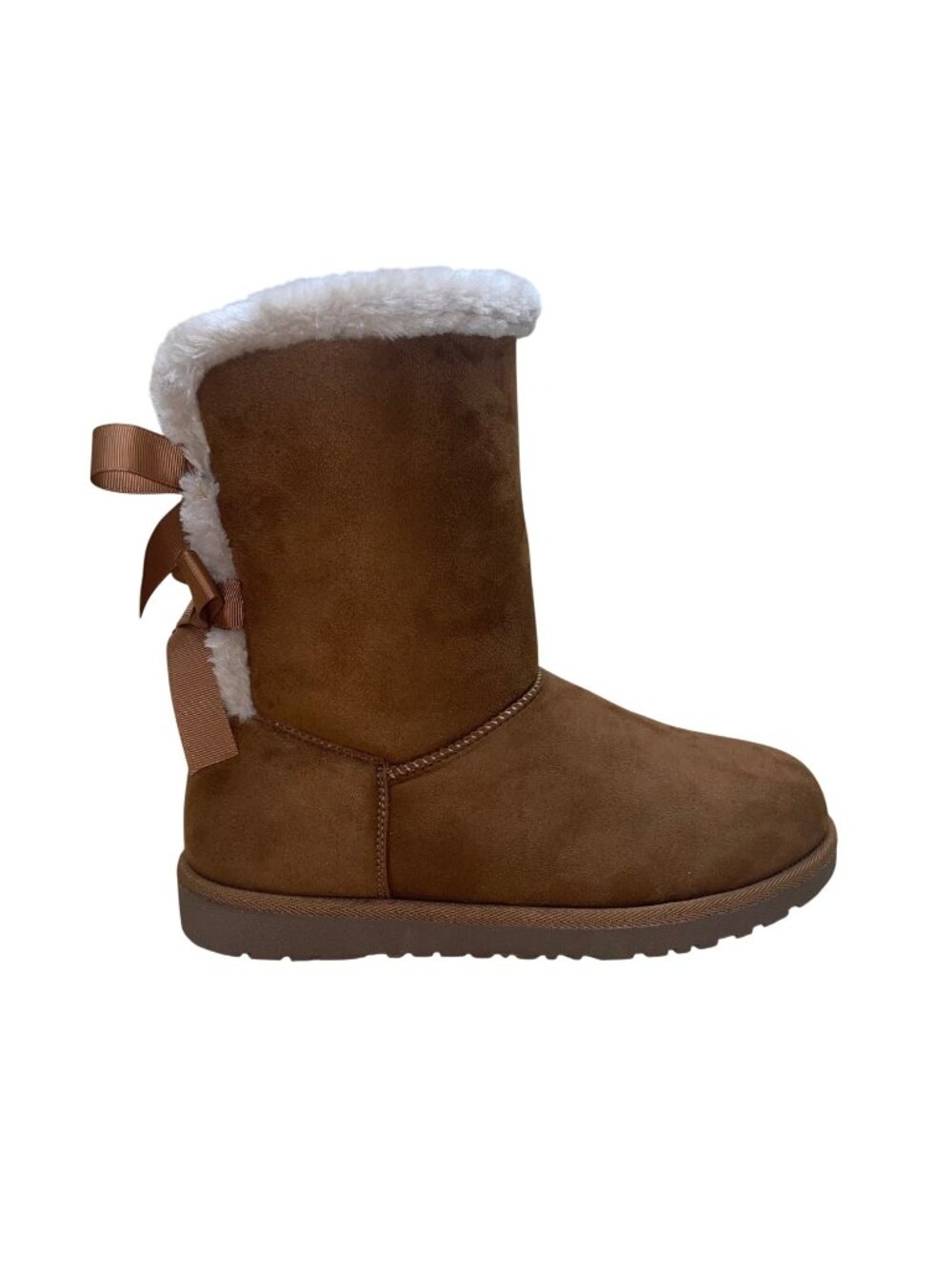 Hot Tomato Women’s Brown Faux Suede & Fur Joanna Back Bow Winter Boots Size 10M